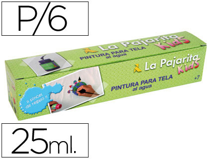 Pintura para tela La Pajarita 6 botes 25ml. colores surtidos+ pincel